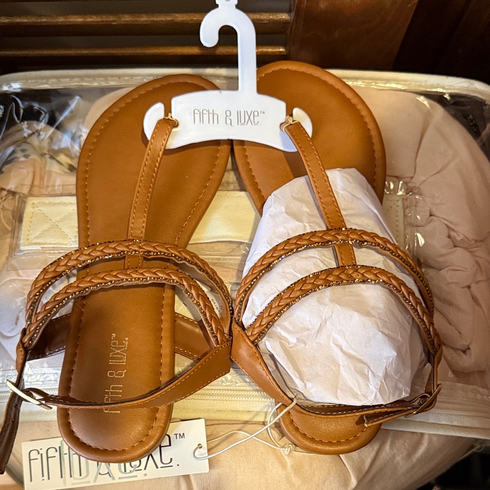 Faith & Luxe Tan Braided Strappy Sandals